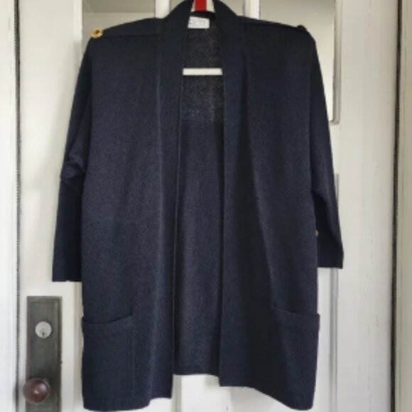 St.John by Marie Gray Vintage Black Open Front Long Cardigan, Sz M - Picture 1 of 8